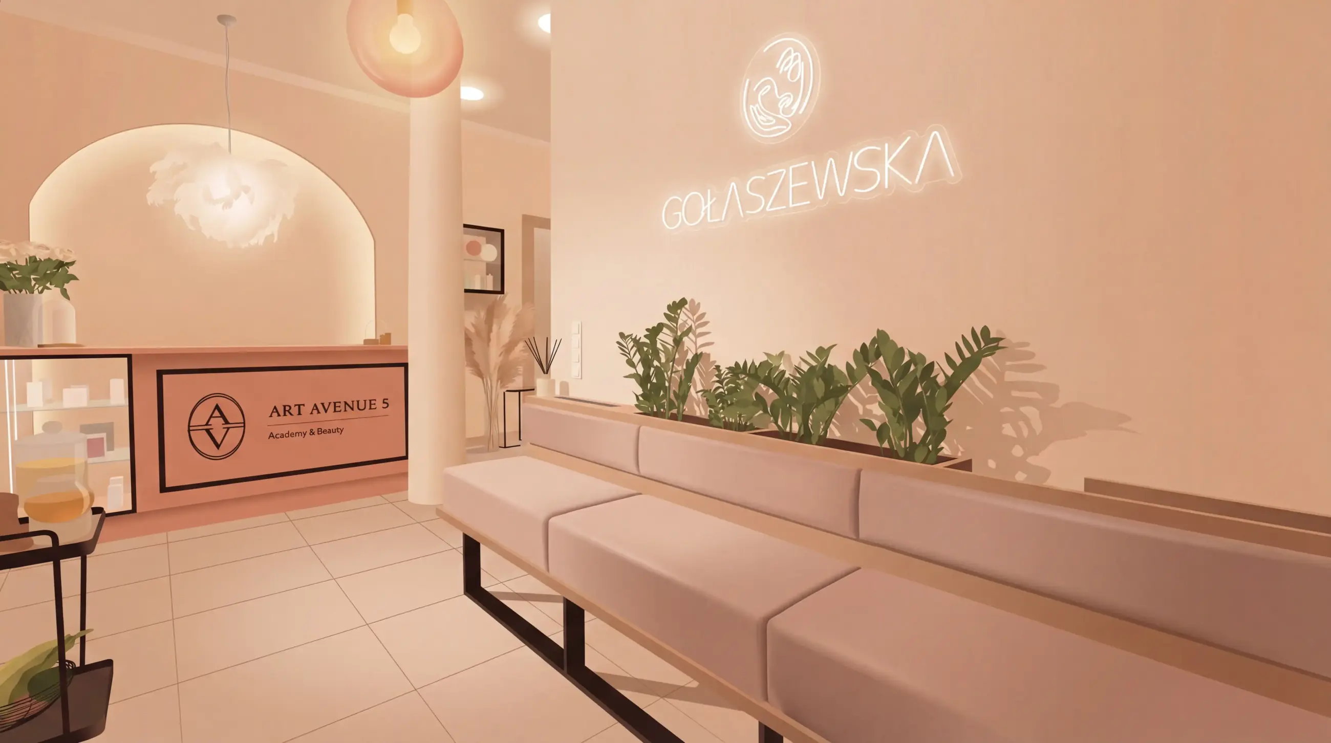 Recepcja Art Avenue 5 z pastelową strefą oczekiwania